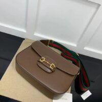 Gucci GG Unisex Horsebit 1955 Shoulder Bag Brown Leather Green Red Web (4)