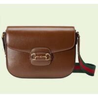 Gucci GG Unisex Horsebit 1955 Shoulder Bag Brown Leather Green Red Web (4)