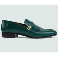 Gucci Men’s GG Loafer Mirrored G Dark Green Leather Fringe Low Heel (2)