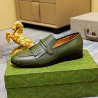 Gucci Men’s GG Loafer Mirrored G Dark Green Leather Fringe Low Heel (2)