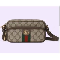 Gucci Unisex Ophidia Mini Bag Beige Ebony GG Supreme Canvas Brown Leather (2)