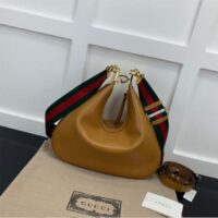 Gucci Women Attache Large Shoulder Bag Dark Orange Leather Green Red Web (9)