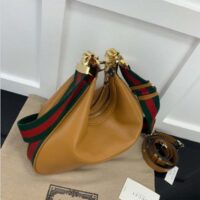 Gucci Women Attache Large Shoulder Bag Dark Orange Leather Green Red Web (9)