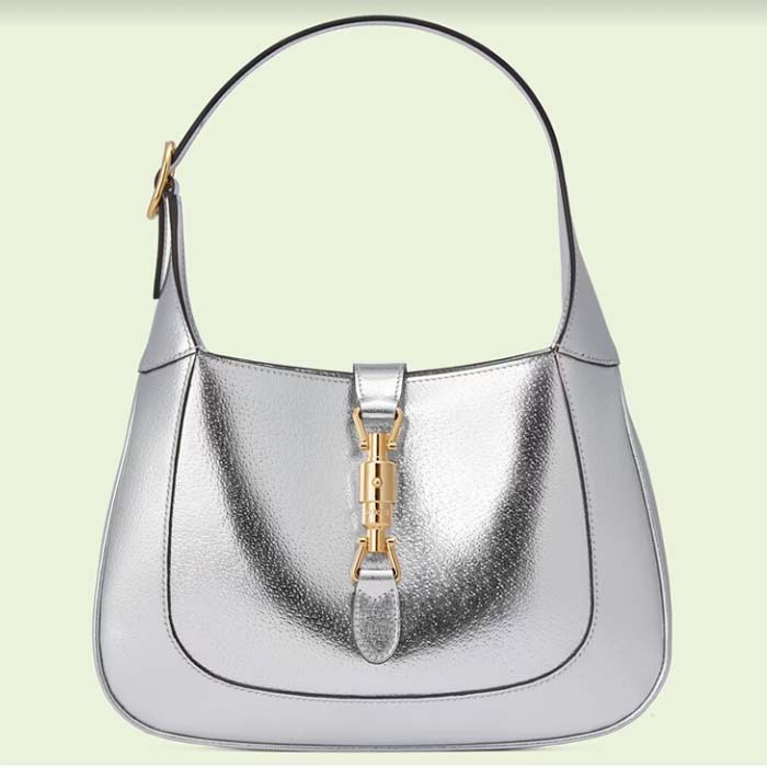 Gucci Women GG Jackie 1961 Small Lamé Shoulder Bag Silver Lamé Leather