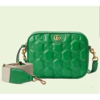 Gucci Women GG Matelassé Leather Small Bag Bright Green Double G Zip Closure (2)