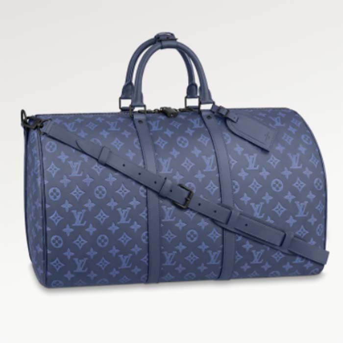 Louis Vuitton LV Unisex Keepall Bandoulière 50 Navy Blue Cabin Monogram Shadow Cowhide