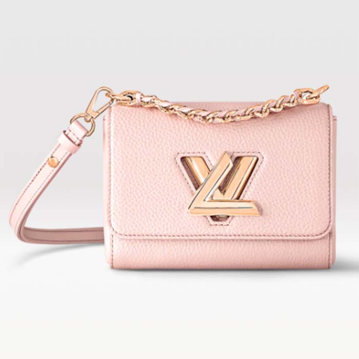 Louis Vuitton LV Women Twist PM Handbag Pink Grained Calfskin Leather