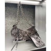 Balenciaga Women BB Le Cagole XS Shoulder Bag Silver Metallized Arena Lambskin (6)