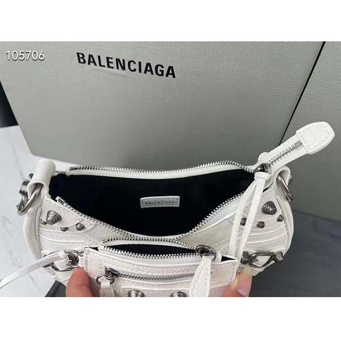 Balenciaga Women BB Le Cagole XS Shoulder Bag White Arena Lambskin (10)