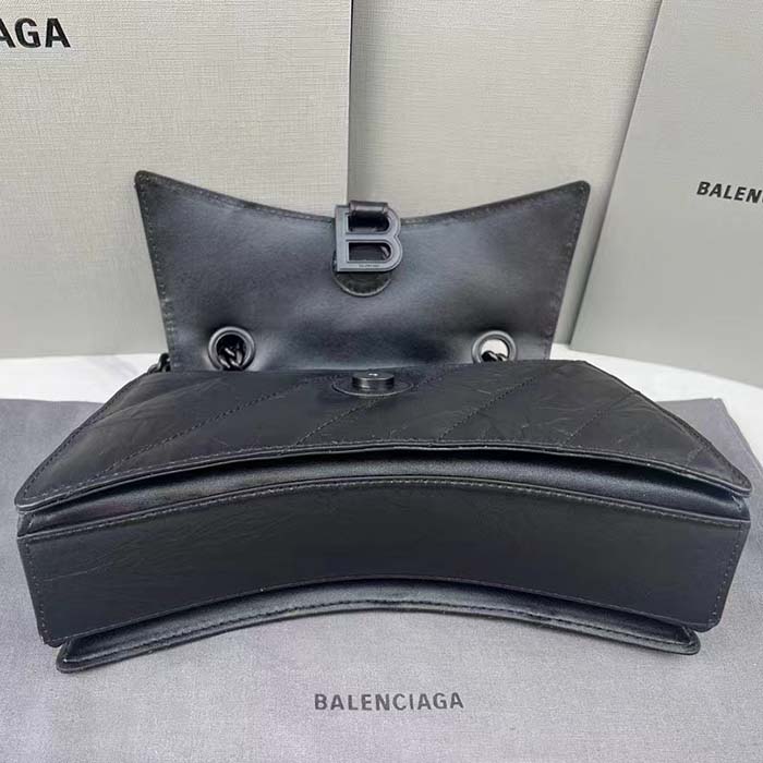 Balenciaga Women Crush Small Chain Bag Quilted Black Crushed Calfskin Black Matte Hardware (1)