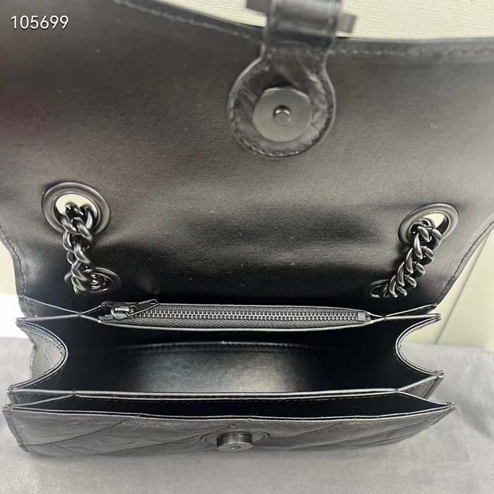 Balenciaga Women Crush Small Chain Bag Quilted Black Crushed Calfskin Black Matte Hardware (2)