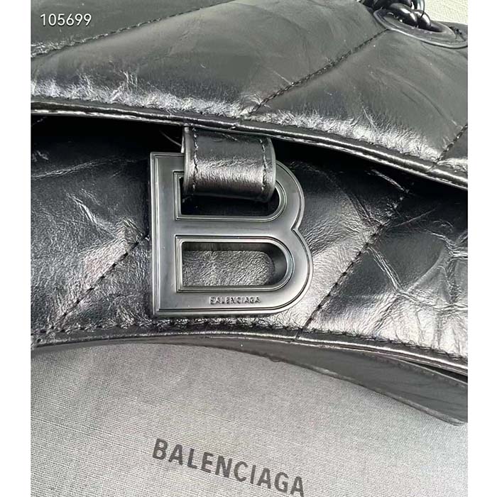 Balenciaga Women Crush Small Chain Bag Quilted Black Crushed Calfskin Black Matte Hardware (3)