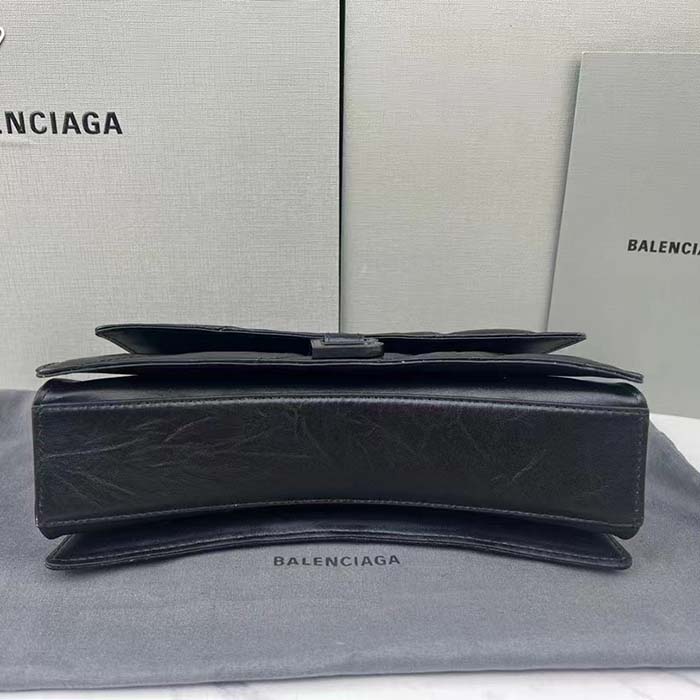 Balenciaga Women Crush Small Chain Bag Quilted Black Crushed Calfskin Black Matte Hardware (6)