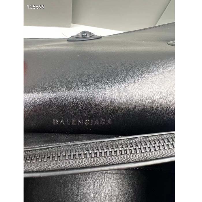 Balenciaga Women Crush Small Chain Bag Quilted Black Crushed Calfskin Black Matte Hardware (7)