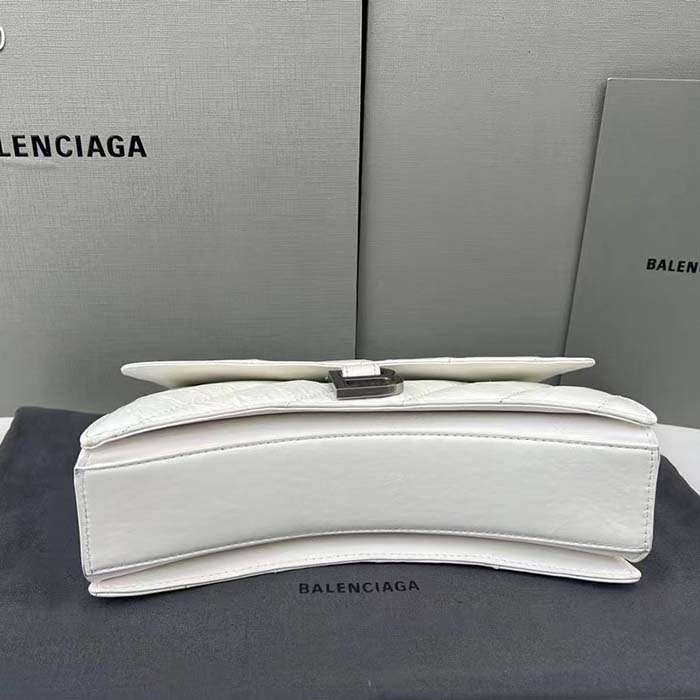 Balenciaga Women Crush Small Chain Bag Quilted White Crushed Calfskin Aged-Silver Hardware (3)