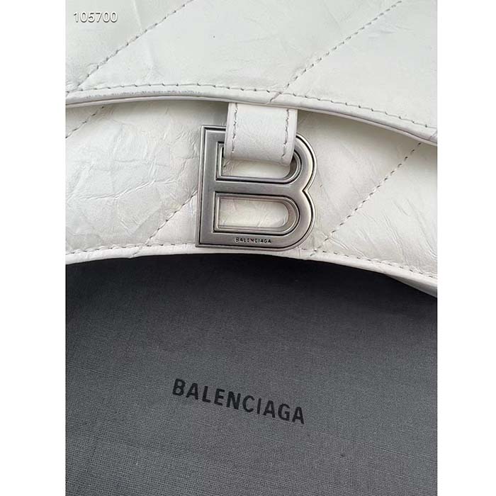 Balenciaga Women Crush Small Chain Bag Quilted White Crushed Calfskin Aged-Silver Hardware (9)