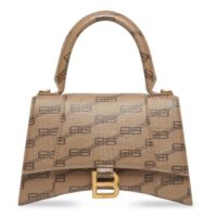 Balenciaga Women Hourglass Small Handbag Beige Brown BB Monogram Coated Canvas