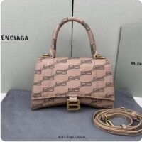 Balenciaga Women Hourglass Small Handbag Beige Brown BB Monogram Coated Canvas (5)