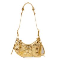 Balenciaga Women Le Cagole XS Shoulder Bag Gold Metallized Arena Lambskin