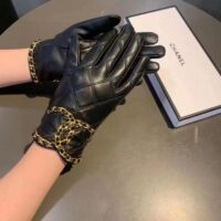 Chanel CC Women Gloves Winter Keep Warm Hand Protectors Black Leather