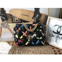 Chanel Women CC 19 Flap Bag Goatskin Gold Silver-Tone Metal Multicolor Black (6)