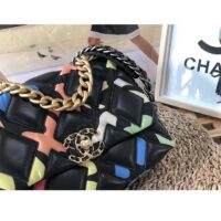 Chanel Women CC 19 Flap Bag Goatskin Gold Silver-Tone Metal Multicolor Black (6)