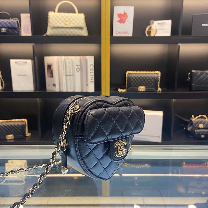 Chanel Women CC Heart Shape Bag Black Calfskin Leather Gold-Tone Metal (7)