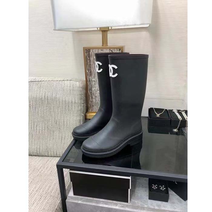 Chanel Women CC High Boots Caoutchouc Leather Black (13)