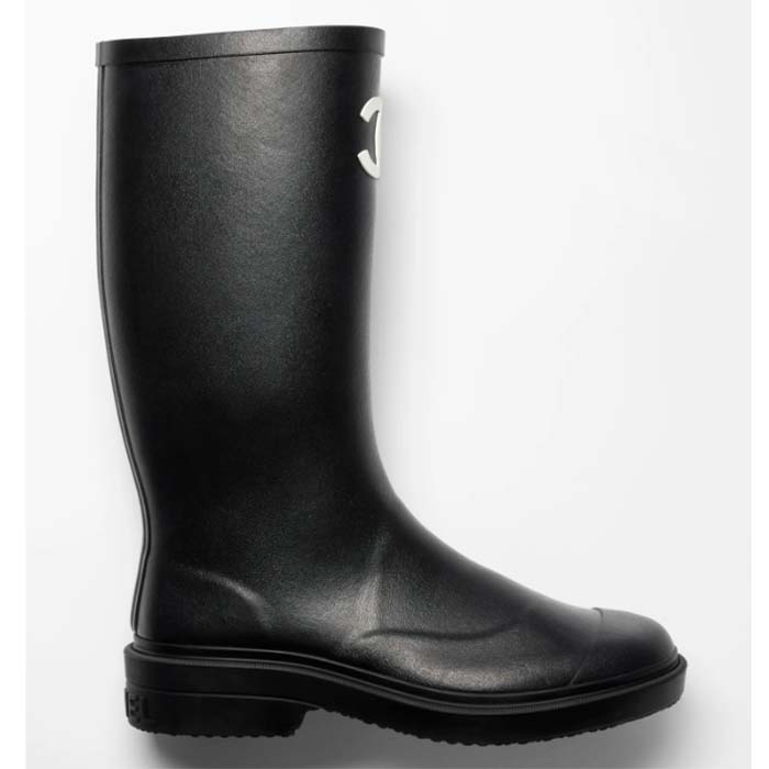 Chanel Women CC High Boots Caoutchouc Leather Black