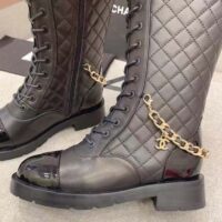 Chanel Women CC Lace-Ups Boots Lambskin & Grained Calfskin Black 4 Cm Heel (8)