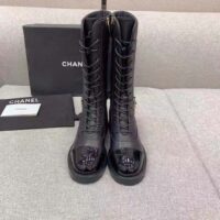 Chanel Women CC Lace-Ups Boots Lambskin & Grained Calfskin Black 4 Cm Heel (8)