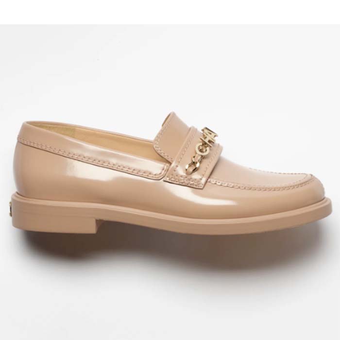 Chanel Women CC Loafers Shiny Calfskin Light Brown 2 Cm Heel