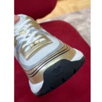 Chanel Women CC Sneakers Fabric Laminated White Gold Silver 1 Cm Heel (2)