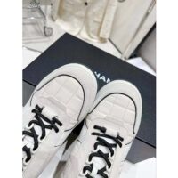Chanel Women CC Sneakers Fabric Suede Calfskin Calfskin White Light Gray (9)