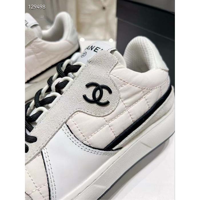 Chanel Women CC Sneakers Fabric Suede Calfskin Calfskin White Light Gray (2)