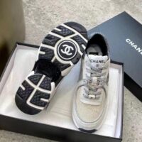 Chanel Women CC Sneakers Fabric & Suede Calfskin Ivory Light Gray & White 1 Cm Heel (7)