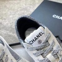 Chanel Women CC Sneakers Fabric & Suede Calfskin Ivory Light Gray & White 1 Cm Heel (7)