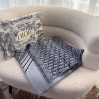 Dior Unisex CD Oblique Scarf Black Gray Wool Fringed Edging Wool (1)