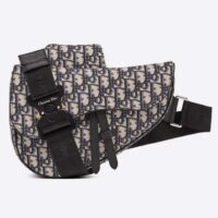 Dior Unisex CD Saddle Bag Beige Black Dior Oblique Jacquard (10)