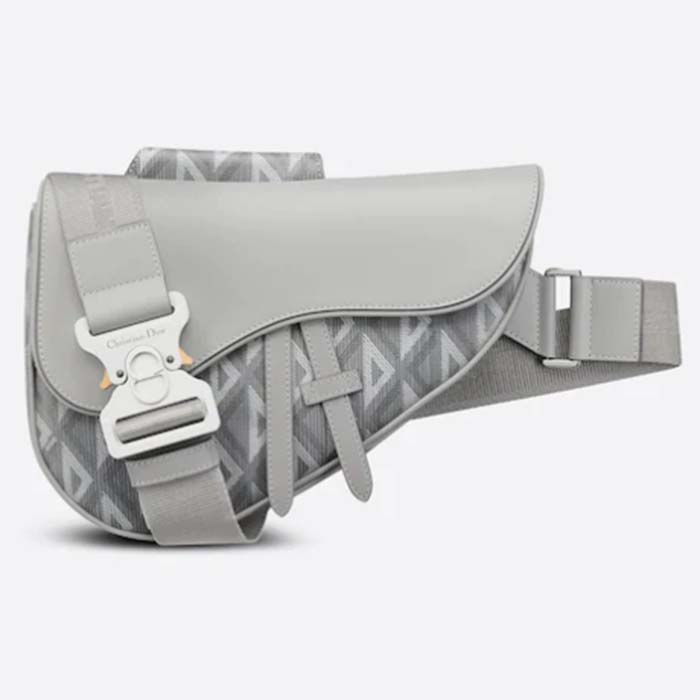 Dior Unisex CD Saddle Bag Dior Gray CD Diamond Canvas Smooth Calfskin