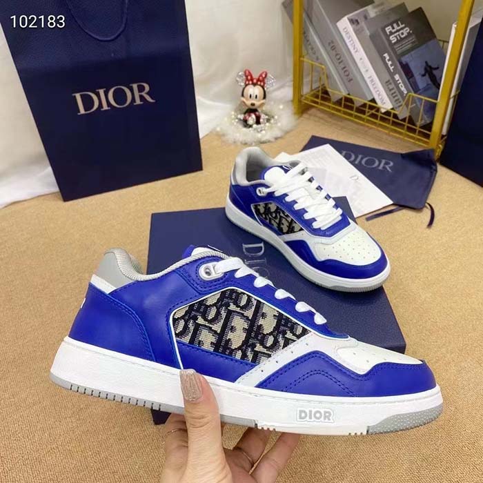 Dior Unisex Shoes CD B27 Low-Top Sneaker Blue Gray White Smooth Calfskin Oblique Jacquard (1)