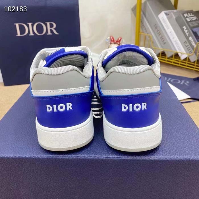 Dior Unisex Shoes CD B27 Low-Top Sneaker Blue Gray White Smooth Calfskin Oblique Jacquard (12)
