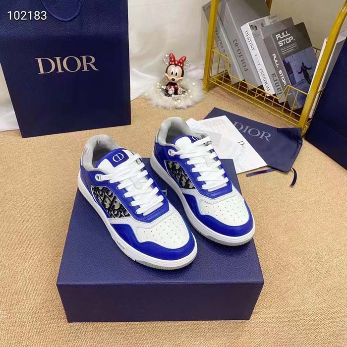 Dior Unisex Shoes CD B27 Low-Top Sneaker Blue Gray White Smooth Calfskin Oblique Jacquard (3)