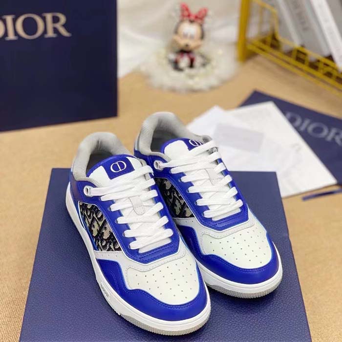 Dior Unisex Shoes CD B27 Low-Top Sneaker Blue Gray White Smooth Calfskin Oblique Jacquard (4)
