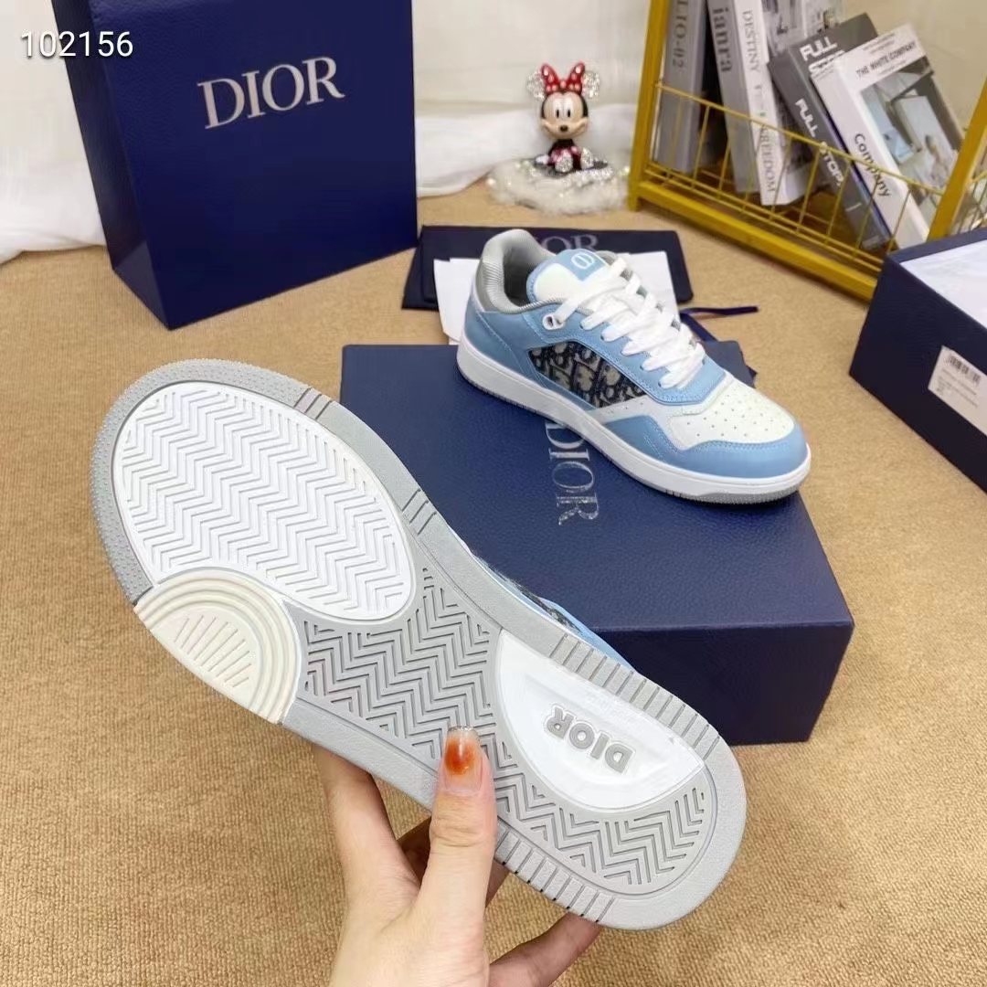 Dior Unisex Shoes CD B27 Low-Top Sneaker Light Blue White Gray Smooth Calfskin Oblique Jacquard (1)