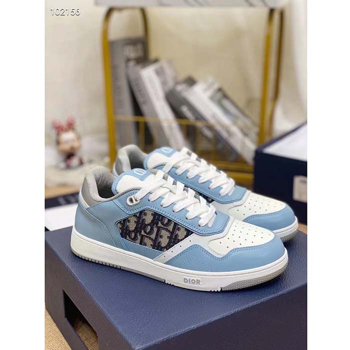 Dior Unisex Shoes CD B27 Low-Top Sneaker Light Blue White Gray Smooth Calfskin Oblique Jacquard (11)