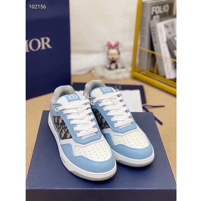 Dior Unisex Shoes CD B27 Low-Top Sneaker Light Blue White Gray Smooth Calfskin Oblique Jacquard (12)