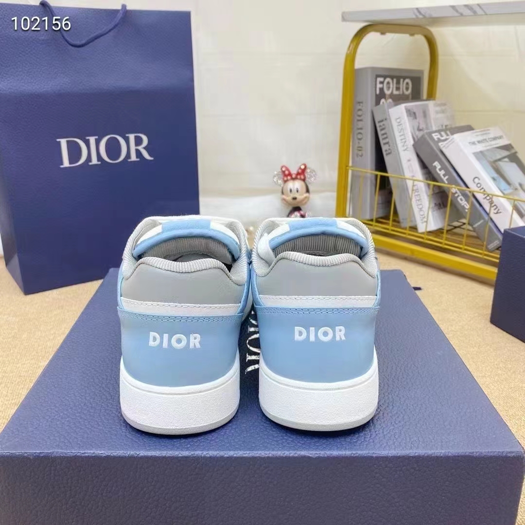 Dior Unisex Shoes CD B27 Low-Top Sneaker Light Blue White Gray Smooth Calfskin Oblique Jacquard (2)