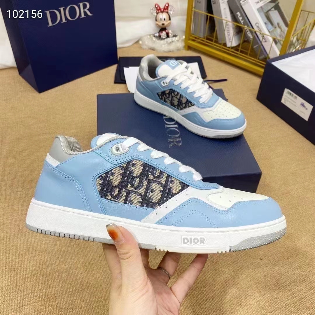 Dior Unisex Shoes CD B27 Low-Top Sneaker Light Blue White Gray Smooth Calfskin Oblique Jacquard (3)