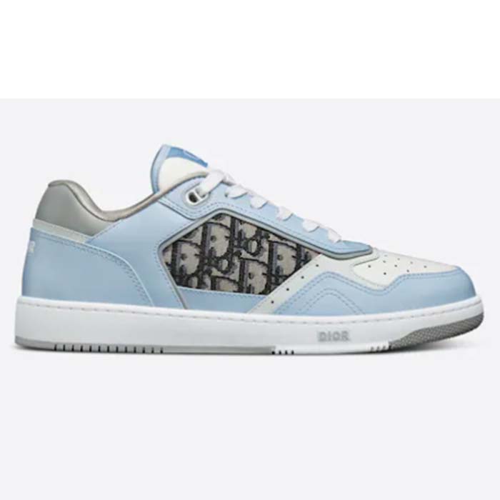 Dior Unisex Shoes CD B27 Low-Top Sneaker Light Blue White Gray Smooth Calfskin Oblique Jacquard